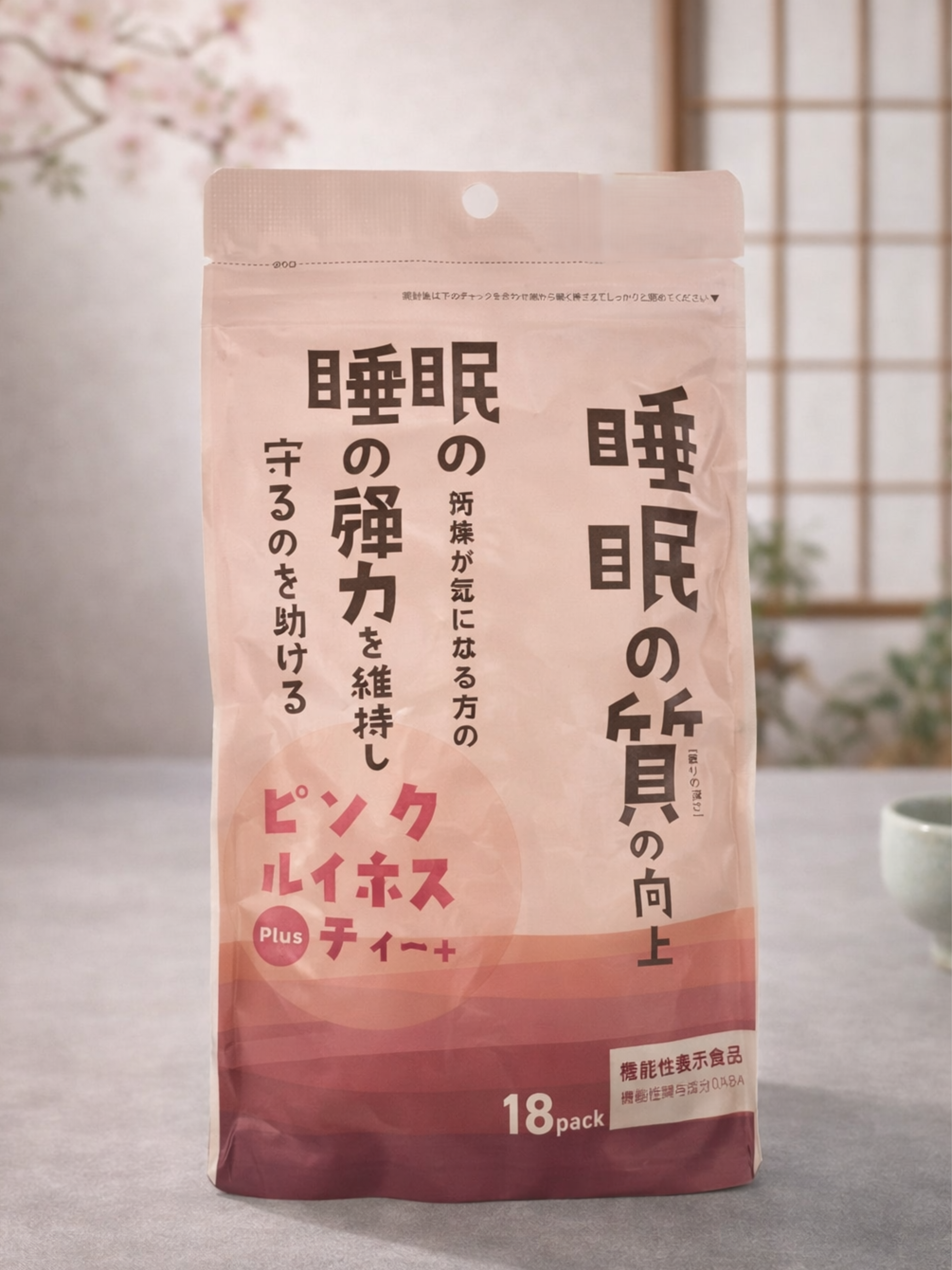 Pink package with Japanese text on a neutral background