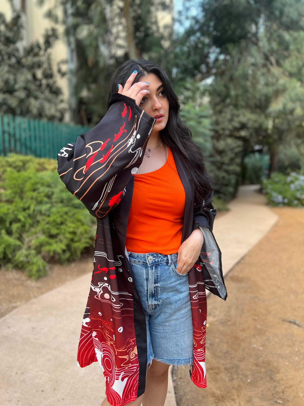 Black Kimono with koi fish pattern 