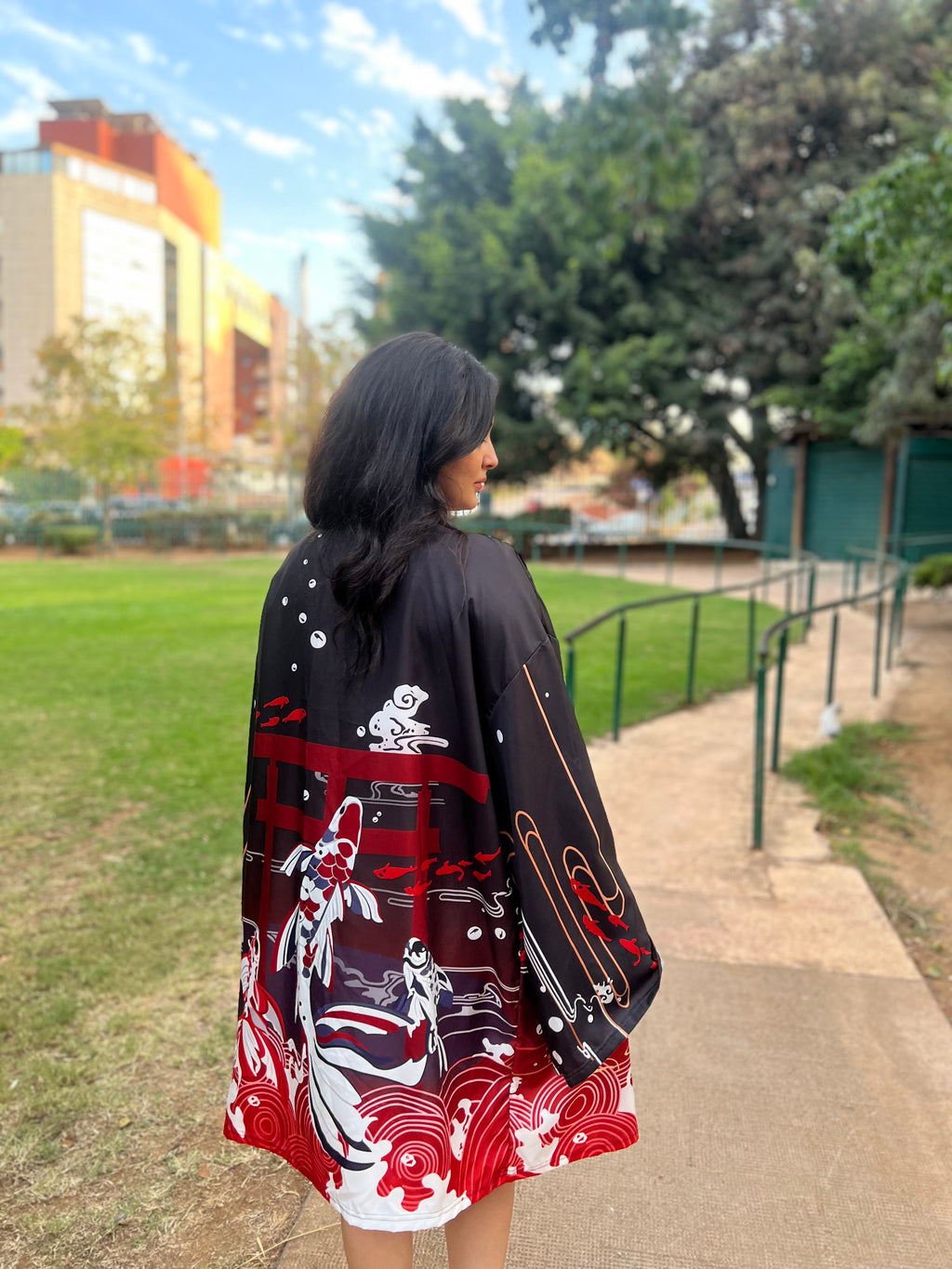 Black Kimono with koi fish pattern 