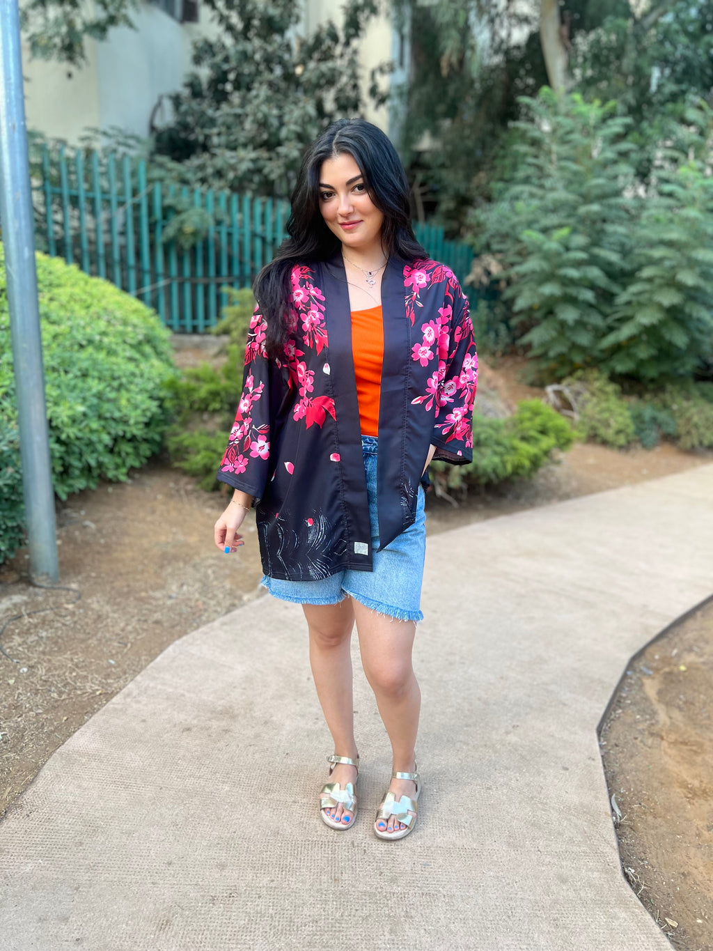 Black Kimono with white bird print 