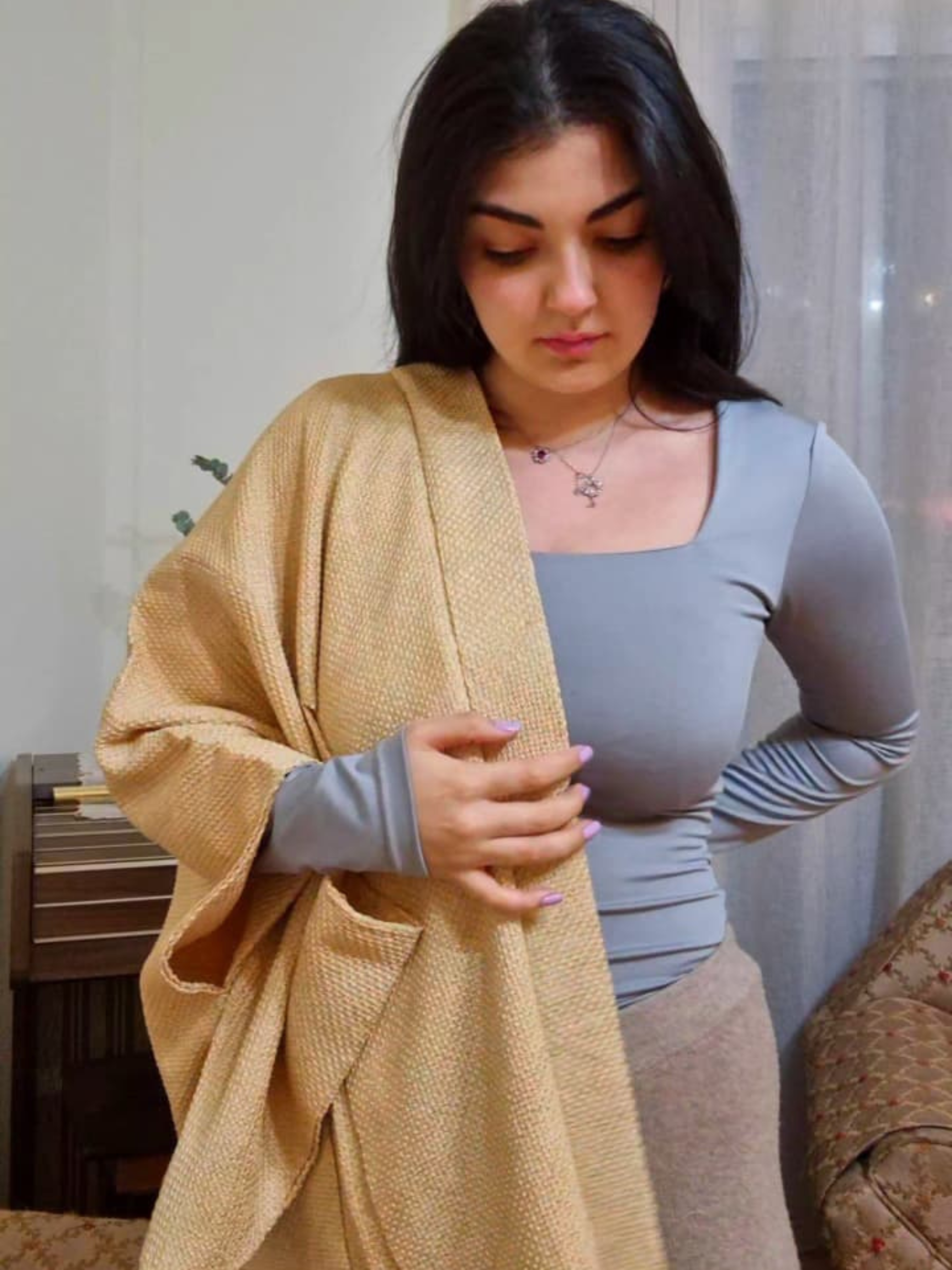 Authentic Japanese short gold kimono